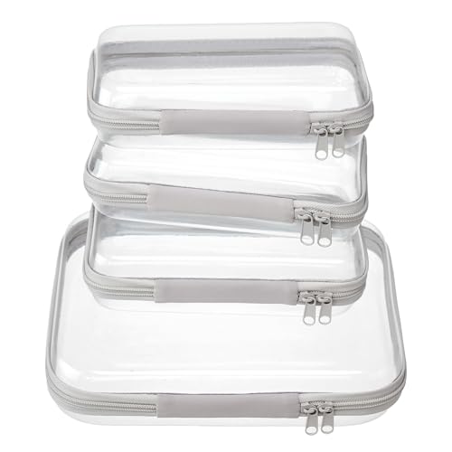 4 pcs Clear Zipper Pouches,Hard Shell Zipper Case, Toiletry Bag for Travel | CLear Diaper Bag, Toiletry Pouch, Travel Organizer, Cosmetic Bag,Toy Storage Bins (M+3S) (Gray) - color: Gray, size: M+3S