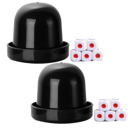 2 Set Plastic Dice Cup with Lid and Dice Professional Dice Shaker Cup for KTV Bar Clubs Game Party Favor, 2pcs Cups & 10pcs Dices (Black)