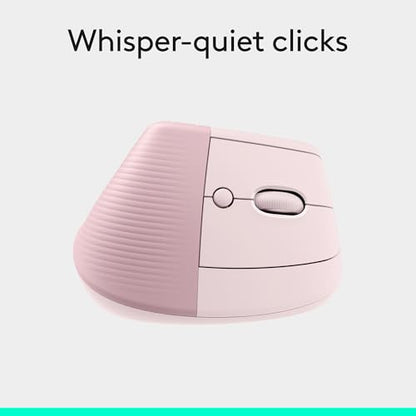 Logitech Lift Vertical Ergonomic Wireless Mouse - Rose | Connect via Bluetooth or included Logi Bolt USB-A receiver, quiet clicks, 4 of 6 buttons customizable, Windows Mac compatible - color: Rose, style: Right-Handed