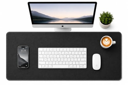 PU Leather Desk Mat, Large Extended Mouse Pad with Stitched Edges, Waterproof Non-Slip Desk Pad for Home Office Gaming Desk (Black, 35.5x17.4) - color: Black, size: 35.5" x 17.4"