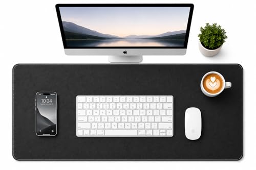 PU Leather Desk Mat, Large Extended Mouse Pad with Stitched Edges, Waterproof Non-Slip Desk Pad for Home Office Gaming Desk (Black, 35.5x17.4) - color: Black, size: 35.5" x 17.4"