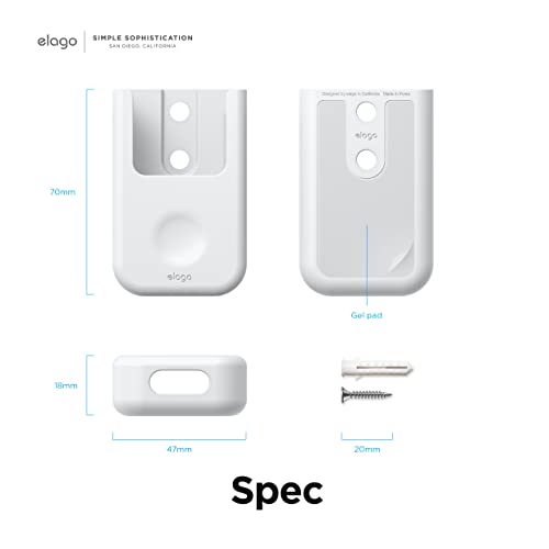 elago Universal Remote Holder Mount Compatible with Apple TV and All Other Control Devices - Adhesive Tape or Screw Mounting Options, Available Wired Charging [Small] [3rd & 2nd Gen] [White] - color: White, size: Small - 2&3 Gen