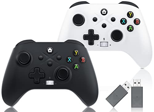 Gamrombo 2 Pack Wireless Controller Replacement for X-box One, X-box Series X|S Controller with Audio Jack & Volume Button/Turbo/Macro/Dual Shock, with 2.4GHz Adapter Black+White - Need to Upgrade