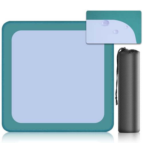 32.5 Inch Mahjong Mat for Table, 3MM Non-Slip & Noise Reduction Gaming Mat with Drawstring Bag, Perfect for Poker, Board Games, Card Games, Tile Games, and Dominoes (Dark Cyan-Pale Blue) - color: Dark Cyan-pale Blue