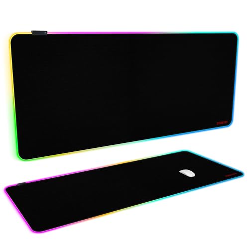 ZORESYN Large RGB Gaming Mouse Pad, 47.2x19.7 Inch Extended LED Mousepad with 9 Lighting Modes, Non-Slip Rubber Base, Smooth Surface, USB-C Powered, for PC Laptop Computer Gamer - Black - size: 47.2L x 19.7W inches