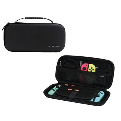 LENTION Carrying Case for Nintendo Switch 2(2025) with Handle, Protective Switch 2 Hard Shell Case with 10 Game Card Slots, Slim Compact & Lightweight Travel Bags for Console & Accessories (Black) - color: Black