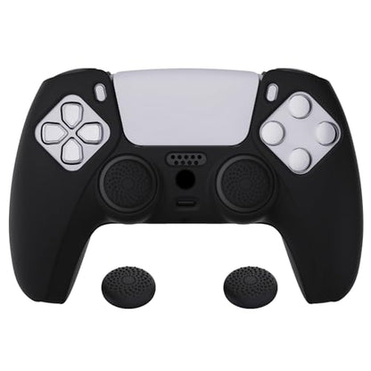 PlayVital Black Pure Series Anti-Slip Silicone Cover Skin for ps5 Controller, Soft Rubber Case for ps5 Wireless Controller with Black Thumb Grip Caps - color: Black