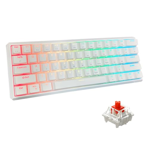 Snpurdiri 60% Wired Mechanical Gaming Keyboard (White, Red Switches) | RGB Backlit 61 keys Small Gaming Keyboard for Windows Laptop PC Mac - color: White/Red Switch