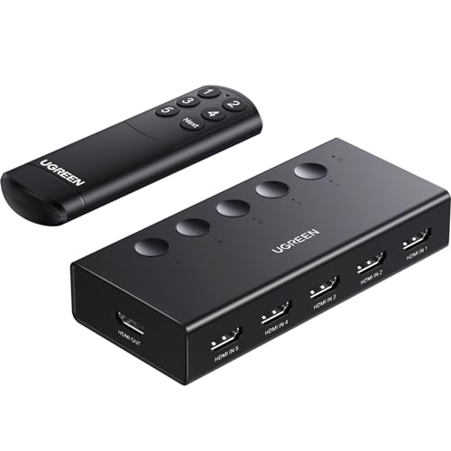 UGREEN HDMI Switch 5 in 1 Out 4K@60Hz, HDMI Splitter with Remote 5 Port Switcher Selector Box Support 3D CEC HDR HDCP2.2 Compatible with PS5/4/3 Xbox Nintendo Switch Roku TV Fire Stick Black - color: Black