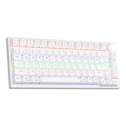 Newmen GM326 75% Percent Mechanical Keyboard,Wired Mini Backlit Hot Swappable Gaming Mechanical Keyboard with Knob,82 Keys Anti-Ghosting Compact White Gaming Keyboards for PC Win Mac,Red Switch - color: White
