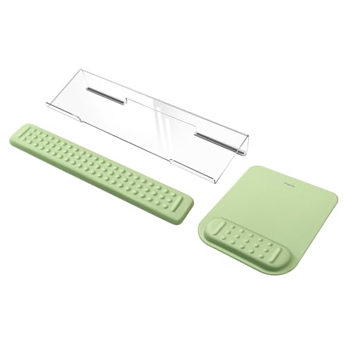 MOSISO Computer Keyboard Stand&Wrist Rest Support for Keyboard &Mouse Pad Set, Ergonomic Massage Wrist Rest Set, Easy Typing Working Acrylic Clear Stand for Office Home, Sage Green - color: Sage Green