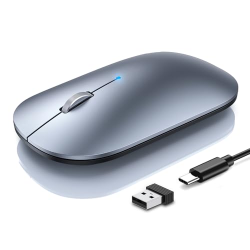 TECKNET Bluetooth Mouse for MacBook, [ USB + BT5.0 + BT3.0 ] Rechargeable Wireless Mouse, Silent Click, 4-Level DPI, Portable Computer Mice for MacBook/MacBook Air/Pro/iPad/Laptop/Android/Windows - color: Silver