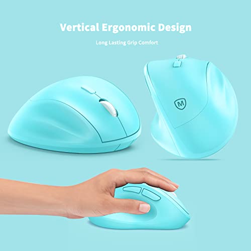 Ergonomic Wireless Mouse with USB Receiver for PC Computer, Laptop and Desktop, Ergo Mouse Vertical with Silent Clicks Long Battery Life, Up to 1600 DPI & 1 AA Battery Powered, Blue - color: Blue, size: USB Wireless