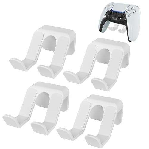 4PCS Controller Holder Wall Mount Headset Holder by Adhesive Screw | Controller mount headset stand for xbox series x/s, ps5, ps4, pc gaming stuff accessories with stable 3m adhesive - color: White (4 Pack)