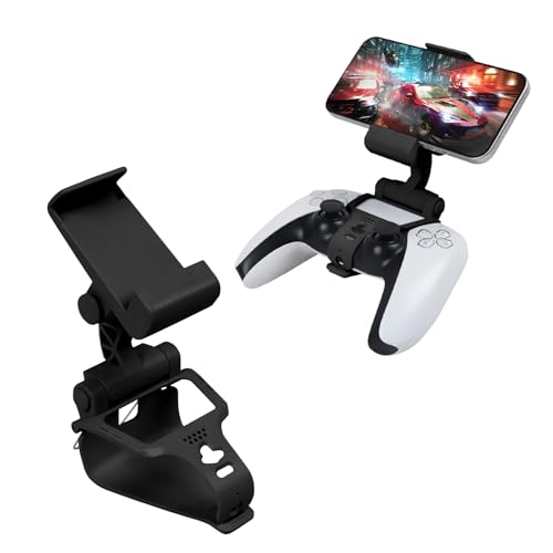 EasEasy Compatible for PS5 Controller Phone Mount Clip, Adjustable Mobile Gaming Holder Clamp for Playstation 5 Remote Controller Cell Phone Stand-Black - color: Black