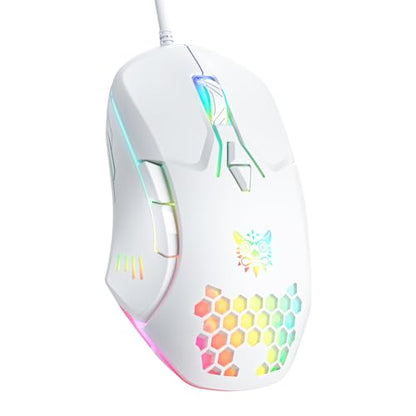 Wired PC Gaming Mouse: High Precision Sensor,RGB Backlit, Adjustable DPI, 7 Buttons Programmable,Ergonomic mice for Office & Gaming on Windows/Mac/Linux/Chrome-White - color: White