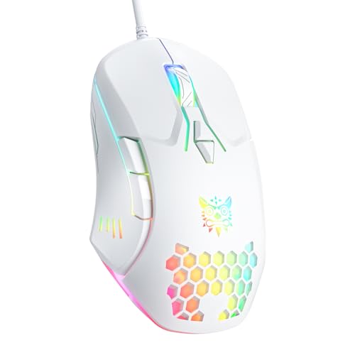 Wired PC Gaming Mouse: High Precision Sensor,RGB Backlit, Adjustable DPI, 7 Buttons Programmable,Ergonomic mice for Office & Gaming on Windows/Mac/Linux/Chrome-White - color: White
