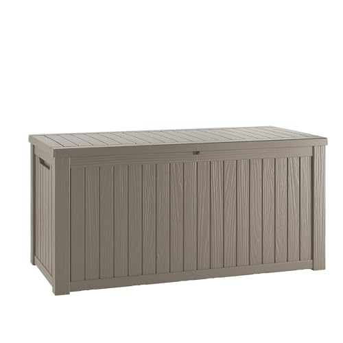 TARKARI 200 Gallon Lockable Resin Deck Box, Waterproof & UV-Resistant Outdoor Storage Box for Outdoor Cushion Storage, Garden Tools & Pool Accessories Storage, Gray - color: Gray, size: 200 gallons