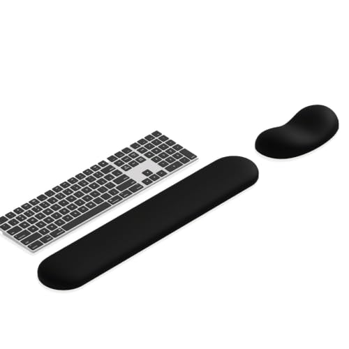 Ergonomic Wrist Rest Set for Keyboard and Mouse | Cooling Gel & Slow-Rebound Memory Foam Palm Support Pad | Luxe Leather, Minimalist, Non-Slip PU Base for Office, Laptop & Gaming (02Black) - color: 02black