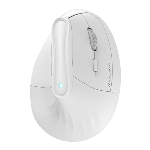 KYSONA Ergonomic Mouse Wireless, Bluetooth Vertical Mouse, 5-Level Adjustable DPI, 2.4G Silent Switch Mice for Windows, MacOS, IPadOS, Laptop, PC, White - color: White