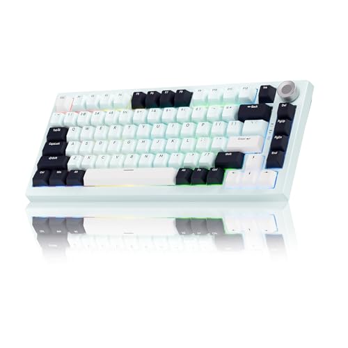 Gurjot K81 Pro Wireless Mechanical Keyboard,75% Hot Swappable with Knob | RGB Backlit,Side Printed PBT Keycaps,2.4GHz/USB-C/BT5.0 Mechanical Gaming Keyboards - color: Iceland Blue