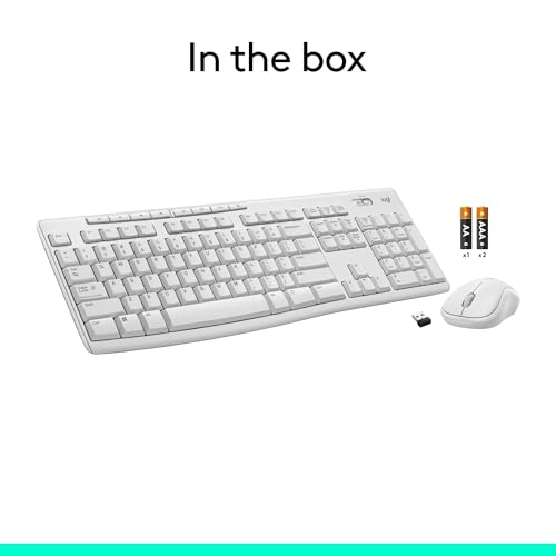 Logitech MK270 Full Size Wireless Keyboard and Mouse Combo - Off White | Full size keyboard with spill-resistant design, compact ambidextrous mouse, connect via single included USB-A Nano Receiver - color: Off White, size: 1 Pack, style: Combo