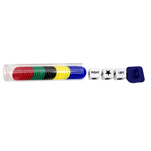 Ahoper Left Right Center Dice Game Prime Set Bundle with 3 Dices + 30 Chips (Colorful). Easy to Store, Carry Around. (1 Pack)