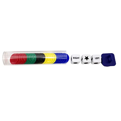 Ahoper Left Right Center Dice Game Prime Set Bundle with 3 Dices + 30 Chips (Colorful). Easy to Store, Carry Around. (1 Pack)