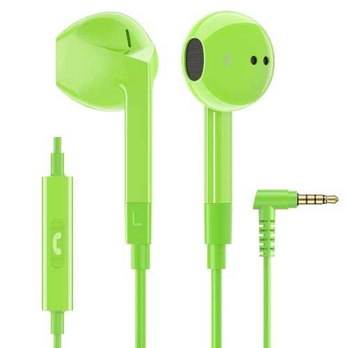 LUDOS FEROX Wired Earbuds in-Ear Headphones, 5 Year Warranty, Earphones with Microphone, Noise Isolation Corded for 3.5mm Jack Ear Buds for iPhone, Samsung, Laptop, Kids, School Students - Green - color: Green, style: 3.5 mm
