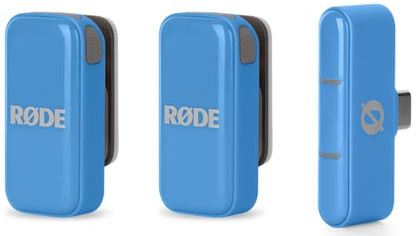 RØDE Wireless Micro - Compact Wireless Microphone, Two Mics with Charge Case for Smartphone Content Creation - USB-C, Blue | Two Ultra-Compact Clip-on Transmitters, USB-C Receiver, Charging Case, Magnetic Mounts and Furry Windscreens - color: USB-C Blue
