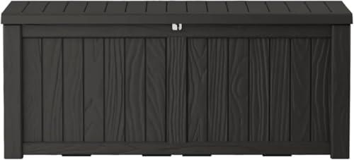 120 Gallon Outdoor Storage Box, Waterproof Resin Deck Container with Lockable Lid, Patio Organizer for Cushions & Garden Tools, Black - color: Black, size: 120GAL