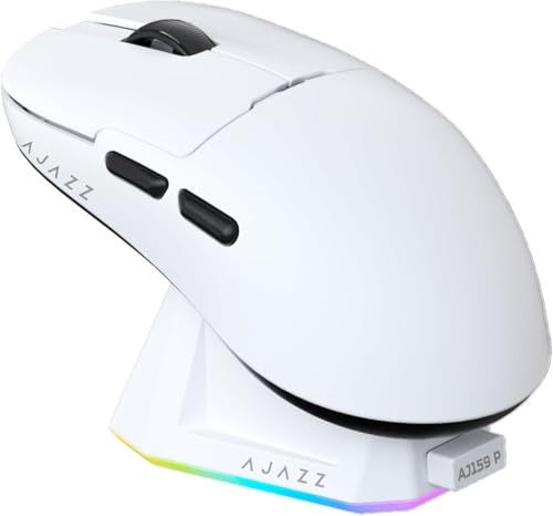 ATTACK SHARK X Ajazz AJ159 Superlight Gaming Mouse with RGB Charging Dock,PAW3395 26K DPI Sensor,56G Rechargeable Wireless Gaming Mouse,6 Programmable Buttons,Ergonomic Computer Mice USB3.0 for PC/MAC - color: AJ159P White