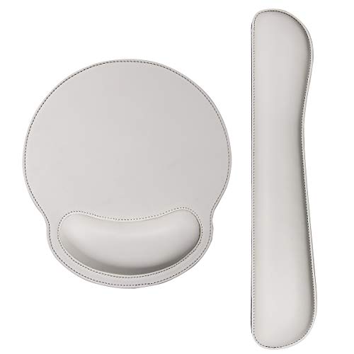 RICHEN Ergonomic PU Leather Keyboard Wrist Rest and Mouse Pad with Wrist Support, Memory Foam Set for Office and Gaming, Comfortable & Lightweight for Easy Typing & Pain Relief (White) - color: White