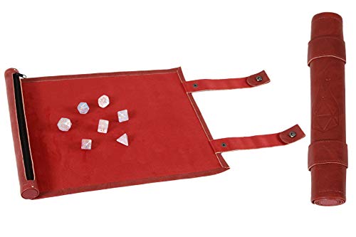 Forged Dice Co Scroll Dice Tray and Rolling Mat with Zippered Dice Holder - Storage Pouch Holds up to 14 Metal or Plastic Polyhedral Dice - Compatible with DND and Dungeons & Dragons Game Dice - color: Red