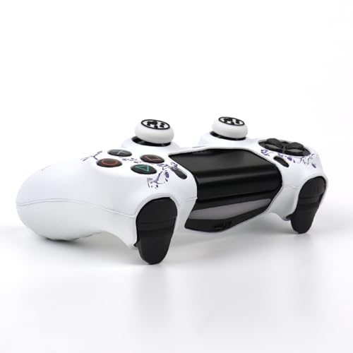 Cat Among Blossoming Branches Design Controller Skin Cover with 2 Thumb Grips Compatible with PS4/Playstation 4 Slim/Pro Controller - color: Cat White Purple