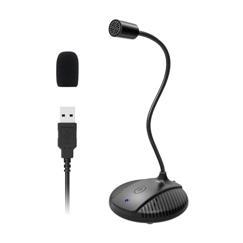 Gooseneck USB Microphone for PC - Plug & Play Computer Mic With Mute Button - Condenser Gaming Microphone - Omnidirectional USB