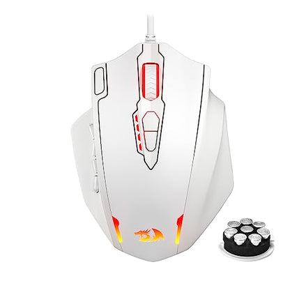Redragon M908 Impact RGB LED MMO Gaming Mouse with 12 Side Buttons, Optical Wired Ergonomic Mouse with Max 12,400DPI, High Precision, 18 Programmable Macro Shortcuts, Comfort Grip, White | Stable Lag-Free Connection, Redefine Keybinding Macro, Vibing Back