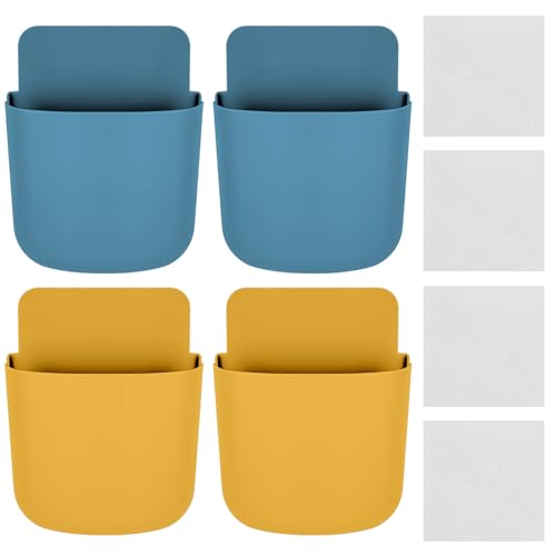 4 Pcs Remote Control Holder Wall Mount,Self Adhesive Remote Holder,Hole-Free Wall Pen Holder Storage Accessories for Home Office School (Yellow/Blue) - color: Yellow/Blue