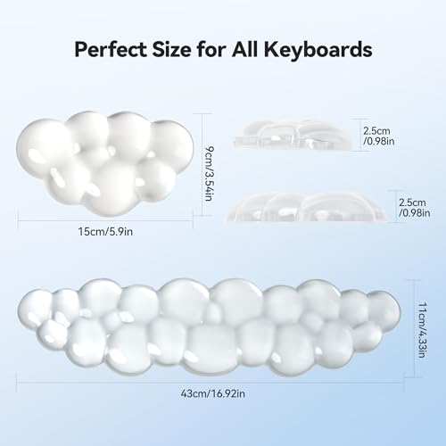 TECKNET Gel Cloud Wrist Rest Set, Cloud Wrist Rest with Non-Slip Base, Clear Wrist Pad for Keyboard with Mouse Wrist Rest for Computer Laptop Office Gaming and Pain Relief, Transparent - color: Transparent