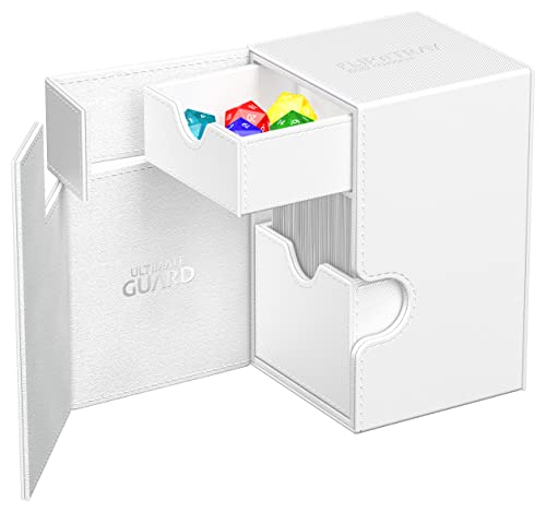 Ultimate Guard Flip'n'Tray 100+, Deck Case for 100 Double-Sleeved TCG Cards + Dice Tray, White, Independent Magnetic Closure & Microfiber Inner Lining - color: White