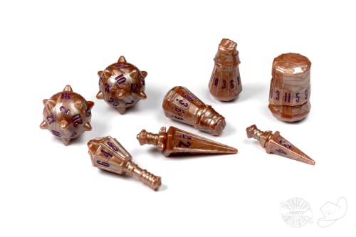 PolyHero Warrior Dice Set – Imperial Bronze | 8 Weapon-Themed RPG Dice for D&D & TTRPG'S | Spike Ball d20s, Sword d6 | Unique Gift for Tabletop Gamers - color: Imperial Bronze
