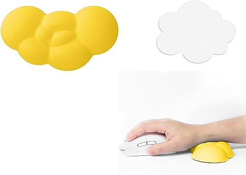 Ergonomic Cloud Mouse Wrist Rest with Coaster, Soft Memory Foam Wrist Support Pad Cushion for Mouse Computer Laptop Office PC Gaming Home, Non-Slip Base, Massage Holes Design, Wrist Pain Relief - color: 2 in 1 Set-yellow