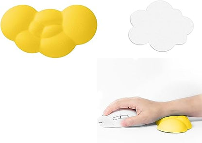 Ergonomic Cloud Mouse Wrist Rest with Coaster, Soft Memory Foam Wrist Support Pad Cushion for Mouse Computer Laptop Office PC Gaming Home, Non-Slip Base, Massage Holes Design, Wrist Pain Relief - color: 2 in 1 Set-yellow