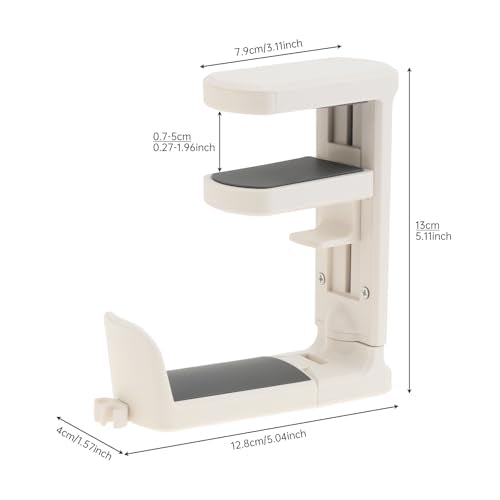 2pcs Under Desk Headphone Hanger Holder Utility Hook 360° Rotating Adjustable Clamp-on Earphone Hook Holder Mount Cable Clip Organizer Fit for PC Gaming Office Headset Hanger Gift (White) - color: White