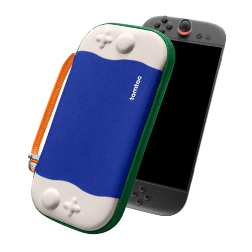 tomtoc Slim Carring Case for Nintendo Switch 2, Military Grade Protection | Odorless Felt Protective Hard Shell with 12 Game Card Slots, Portable Travel Storage Bag with Original Patent, Soft Interior - color: Blue Wave