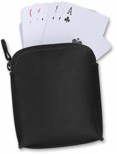 Premium Full Grain Leather Playing Card Case, Zippered Playing Card Holder for Poker Bridge Cards, Durable Leather Card Deck Storage Organizer Travel Card Carrying Pouch Multi Purpose Wallet - color: Black