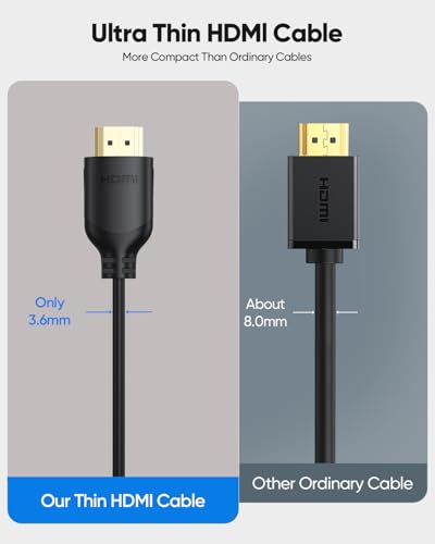 Thin HDMI Cable 6FT 2-Pack, Ultra Slim HDMI Cable Flexible 4K@60Hz | High Speed HDMI Cord Support HDR, ARC, 18Gbps, 2K@144Hz, 1080P Compatible with HDTV, Monitor, Laptop, PS5/PS4, Blu-ray Player