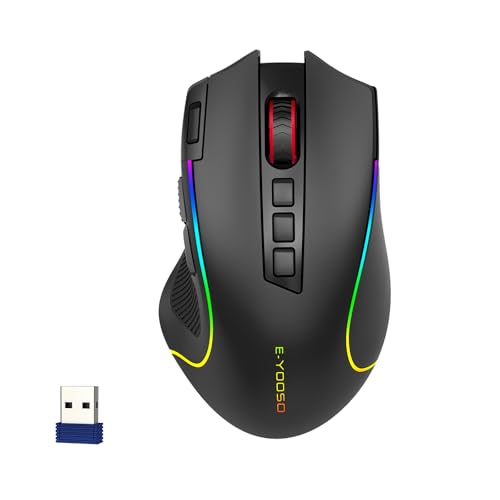 E-YOOSO Premium Wireless Bluetooth Versatile Mouse,8000 DPI,6 RGB Backlit | USB C Rechargeable,2.4G/BT/Wired,Rapid Fire Key,75-Hour Power Capacity,For Gaming/Office/Home/PC Computer/Laptop/Mac
