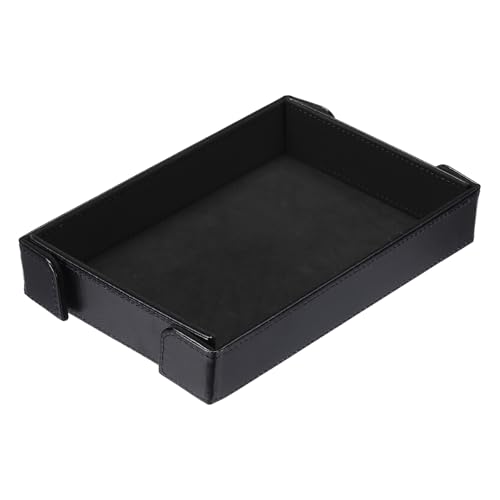 uxcell PU Leather Dice Tray, Rectangle Magnetic Folding Velvet Portable Folding Dice Rolling Tray for Table Games Keys Wallet Watch Coin, Black - color: Black