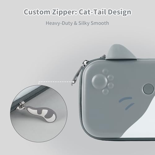 GeekShare Carrying Case Compatible with Switch 2 (2025) 7.9 Inch, Hard-Shell Slim Travel Case with 12 Game Card Slots for Switch 2 Console and Accessories, Gray Cat Ear - color: Grey